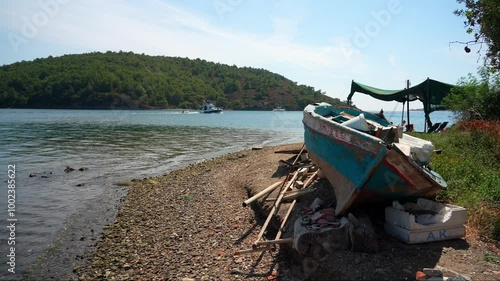 fishing boat in the fishing village of Pirgi Lesbos, Greece photo