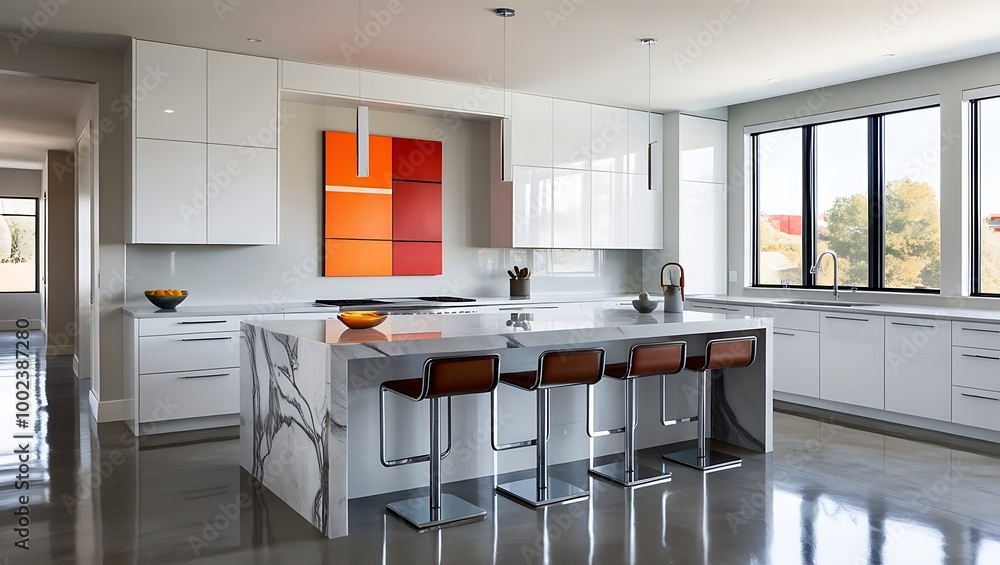 Modern minimalistic interior with geometric art. contemporary interior decor and stylish home Modern minimalistic interior with geometric art. contemporary interior decor and stylish home
