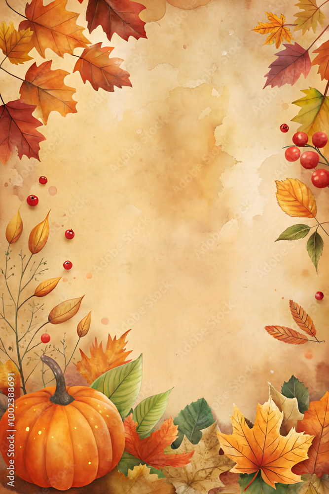 Fototapeta premium Seasonal menu design, empty space surrounded by autumn foliage