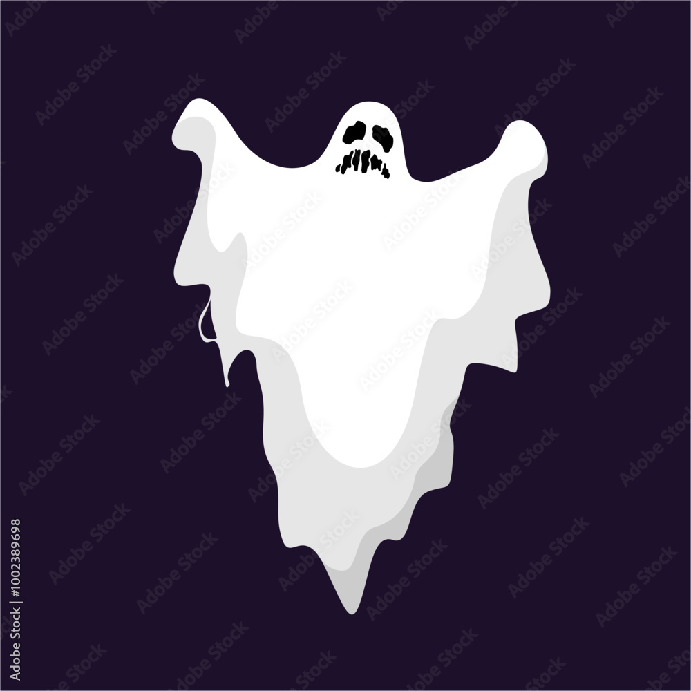 Spooky Floating Ghost Illustration with Eerie Expression. Perfect Vector Art for Halloween-Themed Designs, Invitations, Posters, and Digital Projects Spooky Floating Ghost Illustration with Eerie Expression. Perfect Vector Art for Halloween-Themed Designs, Invitations, Posters, and Digital Projects