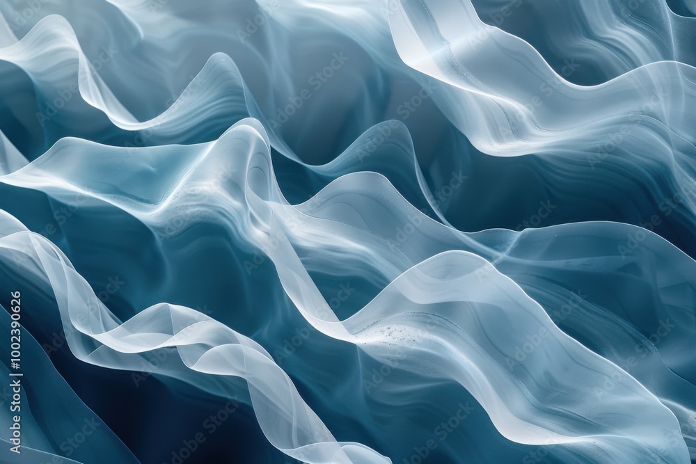 Fototapeta premium Abstract fluid art with soft blue and white tones resembling delicate flowing waves for an ethereal and serene design