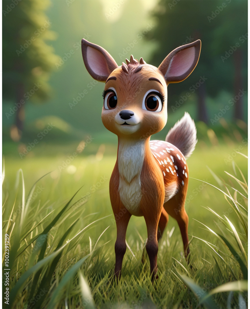 little deer with grass.