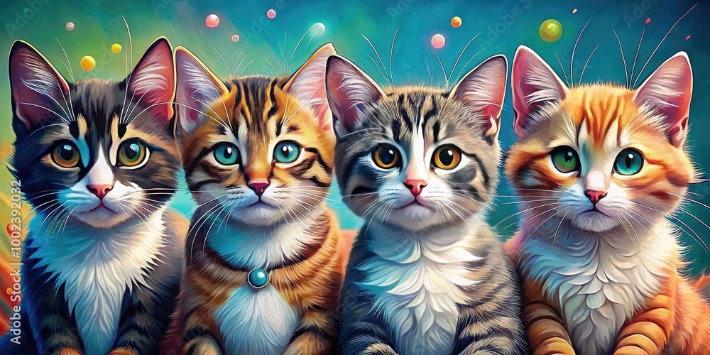 Fototapeta Delightful collection of cute kitten drawings features playful designs, capturing the whimsy every pet lover cherishes, perfect for brightening up your home or gifts.