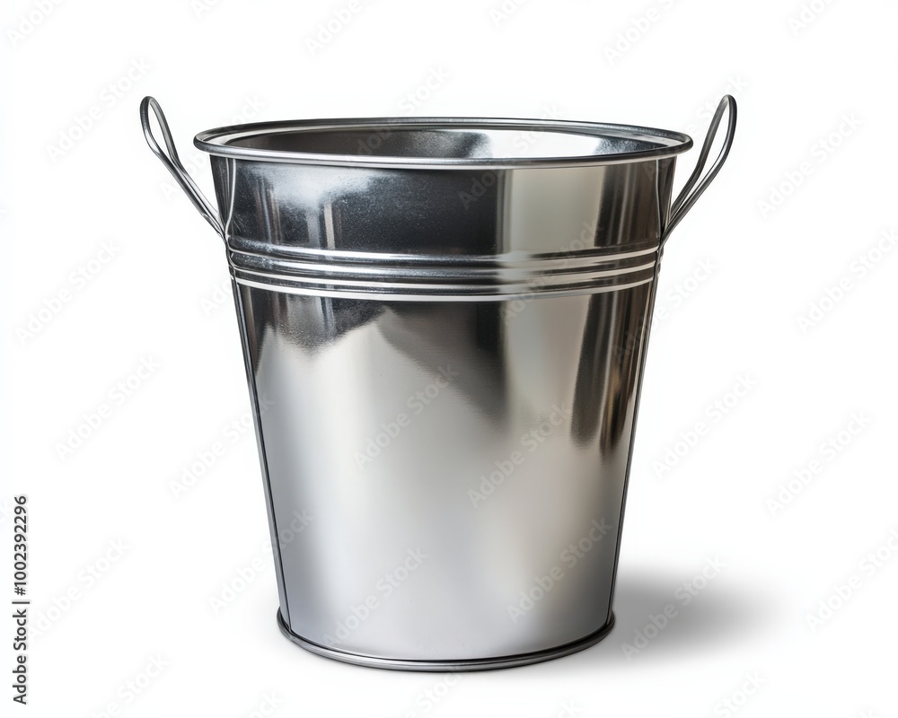 Metal Pail. Galvanised Silver Bucket, Shiny Empty Container with Clipping Path Metal Pail. Galvanised Silver Bucket, Shiny Empty Container with Clipping Path