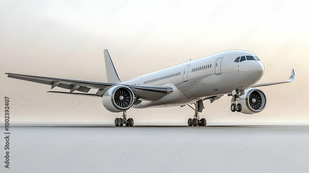 Obraz premium 3D Render of White Airplane on a Runway