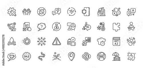 No puzzle, Puzzle and Video conference line icons pack. AI, Question and Answer, Map pin icons. Wind energy, Water splash, Ranking web icon. Vector