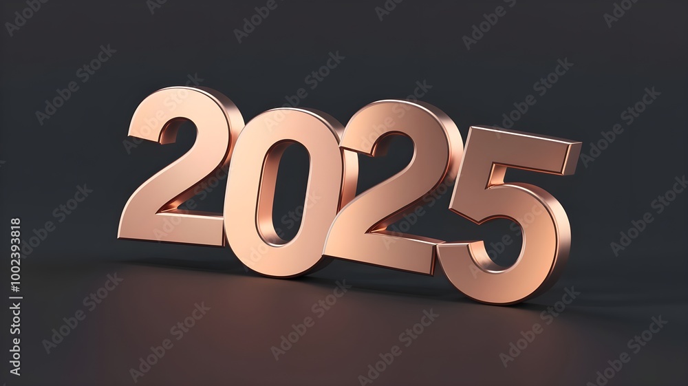Happy New Year, 2025 text on dark background 3d render concept with metal effect, isolated on snow background. Happy New Year, 2025 text on dark background 3d render concept with metal effect, isolated on snow background.