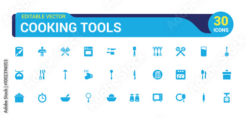 Cooking tools icons set, kitchen essentials, tableware, cutlery and more. Filled icon pack, glyph icon for web and ui. Solid sign collection, Vector illustration.