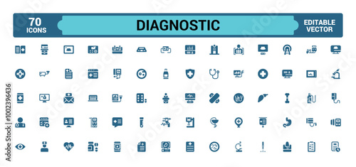 Diagnostics and equipment icons set. Collection of solid web and ui icon. Glyph for web and ui. Filled icon pack, Solid icons set. Vector illustration.