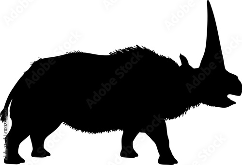 Abstract elasmotherium rhinoceros, black silhouette of extinct mammal animal. Elasmotherium rhino dinosaurs Jurassic period animal.