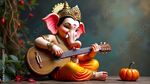 Lord ganesha beautiful image of playing guitar