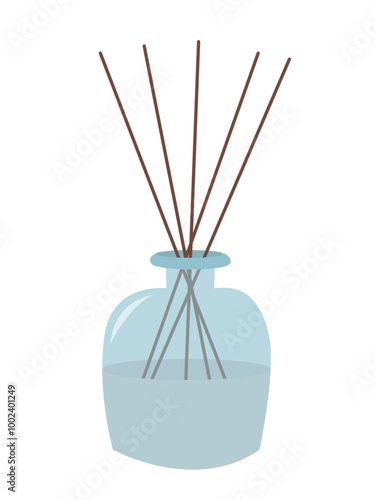 Aroma sticks in glass bottle flat vector illustration