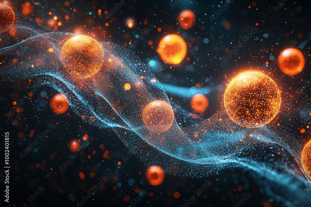 Glowing Orange Spheres in a Blue Net of Light