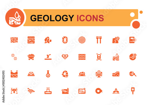 Set of geology icons. Solid style icon bundle. Glyph collection for web and ui. Filled icons pack, Solid icon set. Vector illustration.
