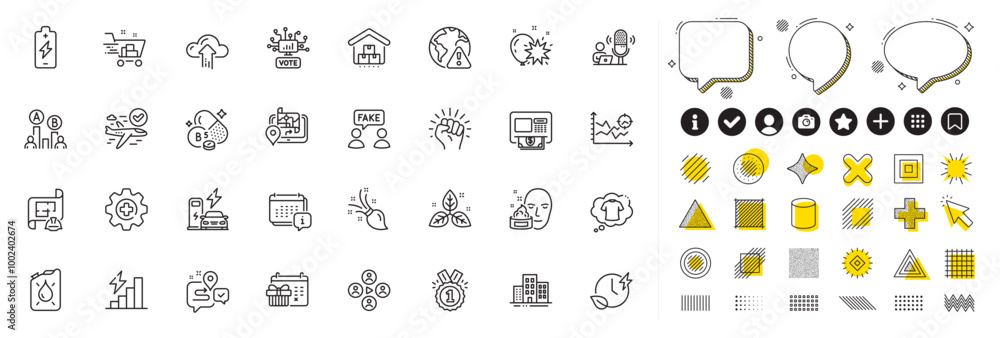 Set of Ab testing, Engineering plan and T-shirt line icons for web app. Design elements, Social media icons. Calendar, Cloud upload, Atm icons. Fake information, Storage, Brush signs. Vector Set of Ab testing, Engineering plan and T-shirt line icons for web app. Design elements, Social media icons. Calendar, Cloud upload, Atm icons. Fake information, Storage, Brush signs. Vector