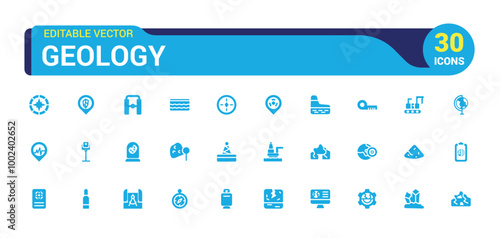 Set of geology icons. Solid style icon bundle. Glyph collection for web and ui. Filled icons pack, Solid icon set. Vector illustration.