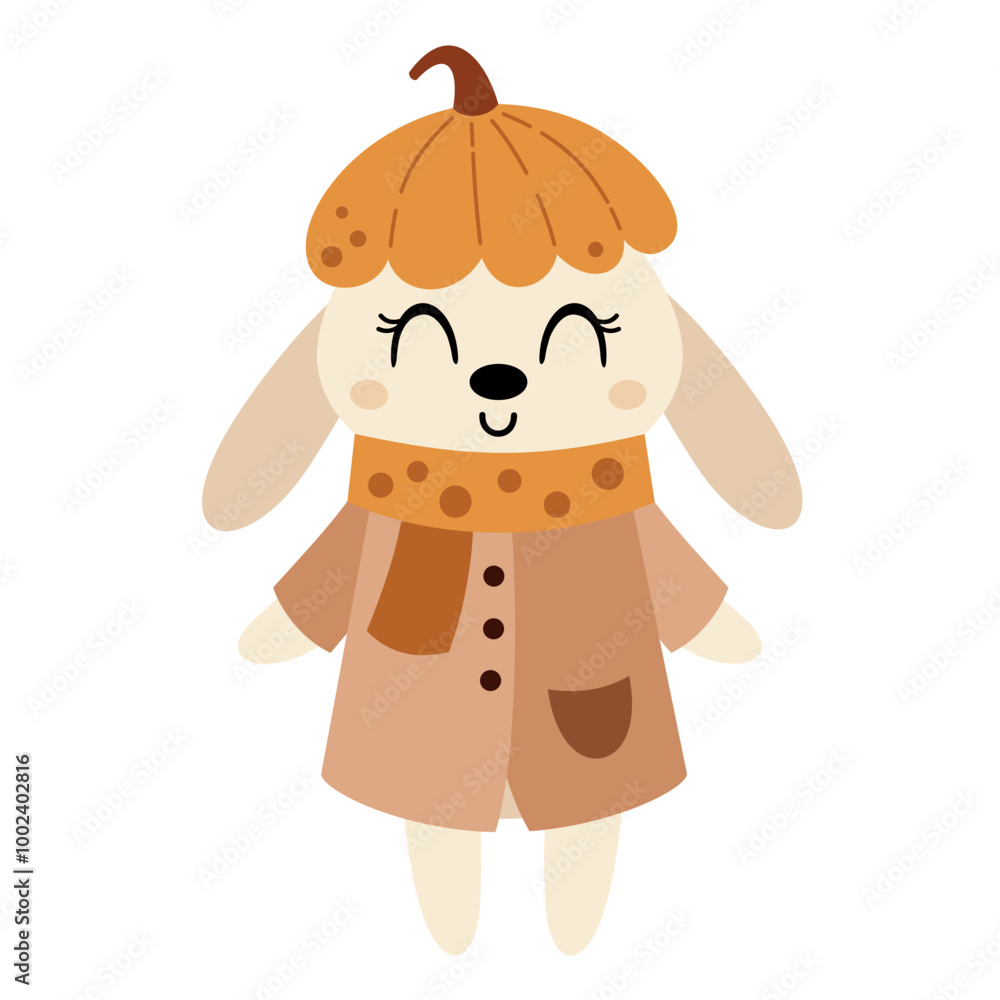 Fall rabbit clipart. Cute autumn animal character. Hand drawn vector illustration in flat style Fall rabbit clipart. Cute autumn animal character. Hand drawn vector illustration in flat style