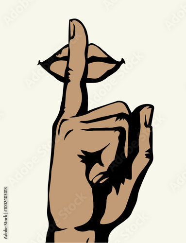 The finger shows quietly. Vector drawing