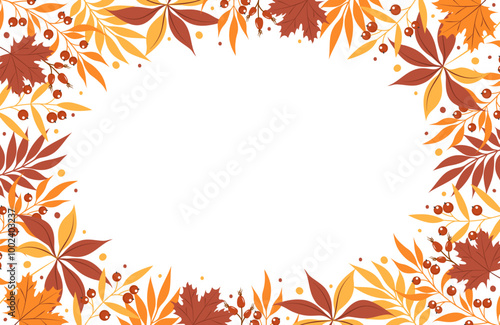 Fall background, autumn leaf framed banner design. Seasonal card template with leaves, natural pattern. Vector illustration