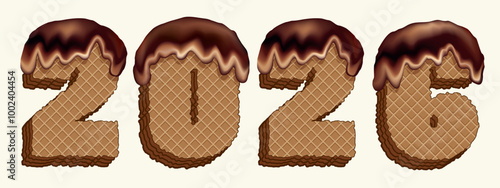 New year figures from waffle cakes. Vector drawing