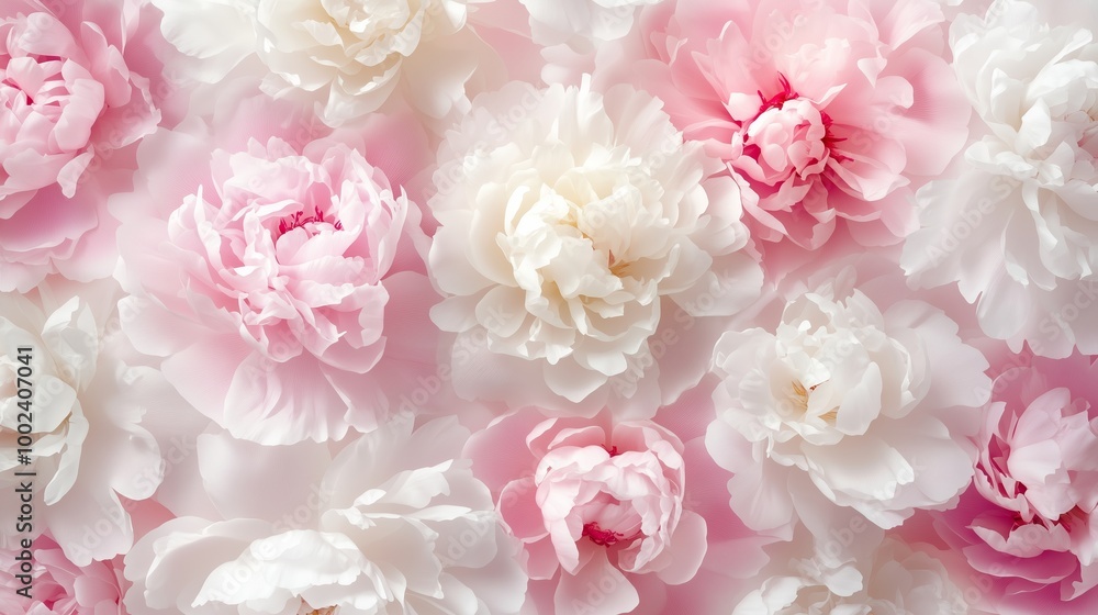 A vibrant arrangement of pink and white peonies in soft hues showcases nature's beauty during springtime A vibrant arrangement of pink and white peonies in soft hues showcases nature's beauty during springtime