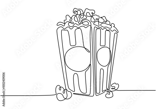One line drawing of a popcorn bucket. Captures movie-watching joy in a simple design.
