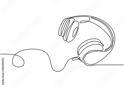 One line drawing of a headset. Symbolizes audio communication in a sleek design.
