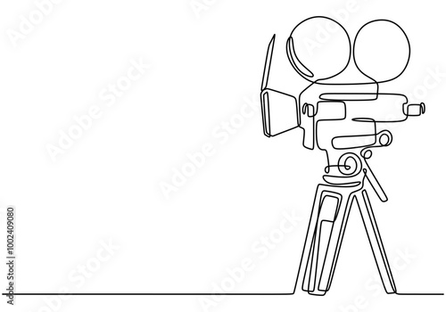 One line drawing of a film camera. Captures classic filmmaking in a simple style.