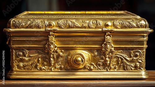 Antique Golden Jewelry Box with Ornate Details