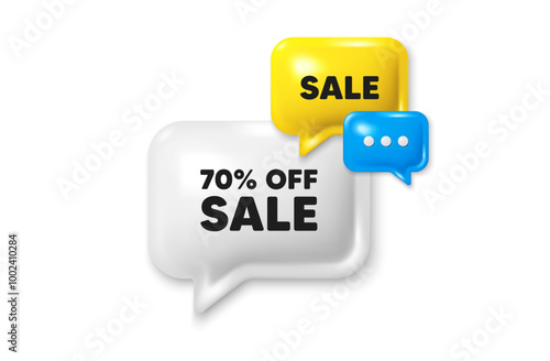 Discount speech bubble offer 3d icon. Sale 70 percent off discount. Promotion price offer sign. Retail badge symbol. Sale discount offer. Speech bubble sale banner. Discount balloon. Vector