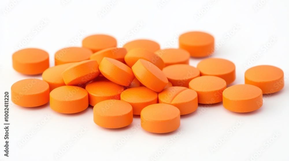 Orange Pills. Pharmaceutical Medicine Vitamin Pills Isolated on White Background Orange Pills. Pharmaceutical Medicine Vitamin Pills Isolated on White Background