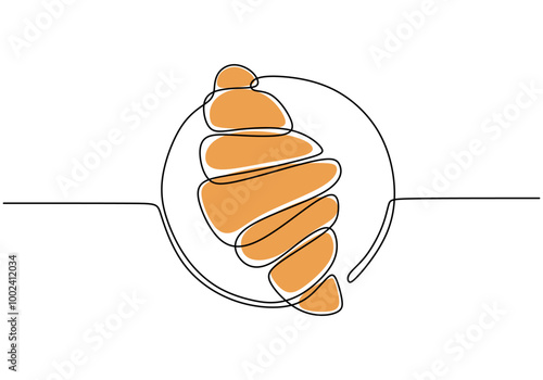 Clean One Line Drawing of a Croissant, Elegant Depiction of a Classic Pastry.