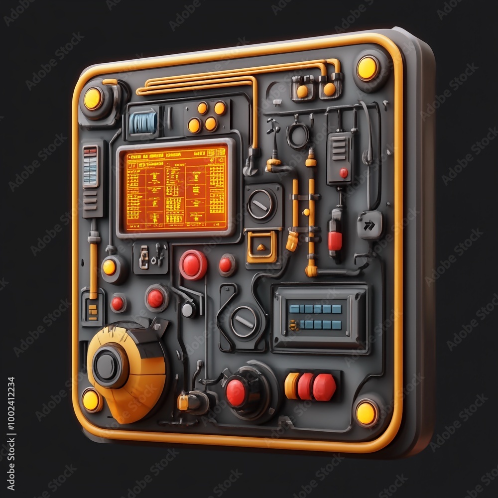 Fototapeta premium 3D Control Panel Icon: Industrial Automation Control Illustration Logo