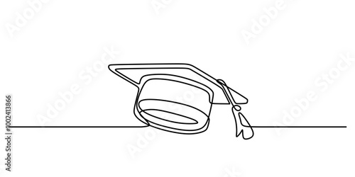 Simple One Line Drawing of a Graduation Cap, Depicting Academic Success.