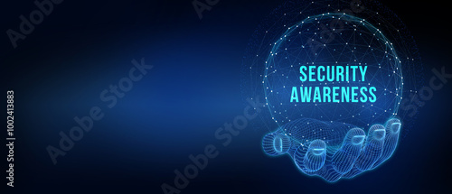 Inscription Security Awareness. Information Security Skills Management Service. 3d illustration photo