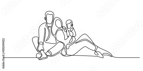 One Line Drawing of a Family Sitting Together, Elegant Design Representing Family Connection.