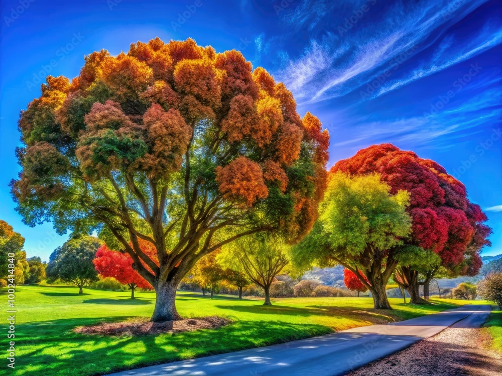 Tall Palo Alto trees dominate a picturesque landscape, their majestic forms standing under a brilliant blue sky, surrounded by vibrant greenery illuminated by warm sunlight. Tall Palo Alto trees dominate a picturesque landscape, their majestic forms standing under a brilliant blue sky, surrounded by vibrant greenery illuminated by warm sunlight.