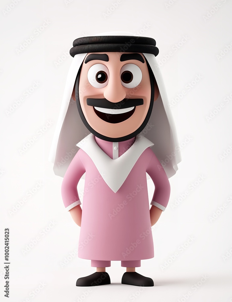 3D cartoon of a happy Saudi man wearing traditional attire 3D cartoon of a happy Saudi man wearing traditional attire