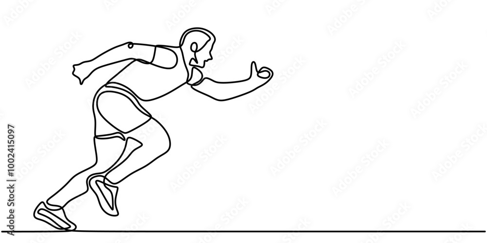 One Line Drawing of a Man in a Running Posture, Highlighting Energy and Movement. One Line Drawing of a Man in a Running Posture, Highlighting Energy and Movement.