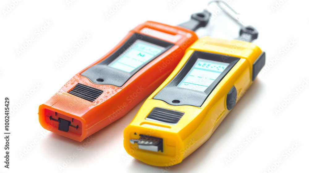 Noise dosimeters for measuring an individual's exposure to occupational and recreational noise isolated on white background Noise dosimeters for measuring an individual's exposure to occupational and recreational noise isolated on white background