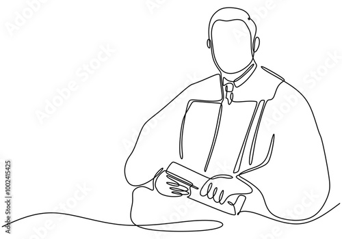 One Line Drawing of a Judge in a Robe, Simple Representation of the Judicial Figure.