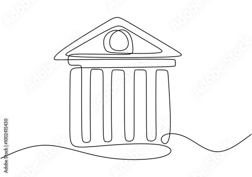 One Line Drawing of a Courthouse Building, Symbolizing the Legal System Simply.