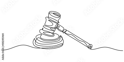 One Line Drawing of a Gavel, Clean Representation of the Law.