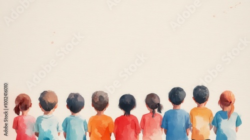 Group of Diverse Children Gathering Together for Sunday School Lesson Depicted in a Joyful Colorful and Vibrant Watercolor Style