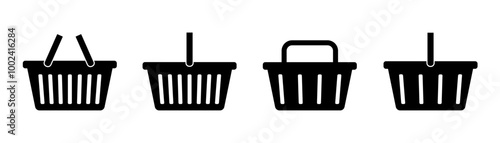 Shopping basket icon set. Buy on market or supermarket. Shopping basket. Vector illustration