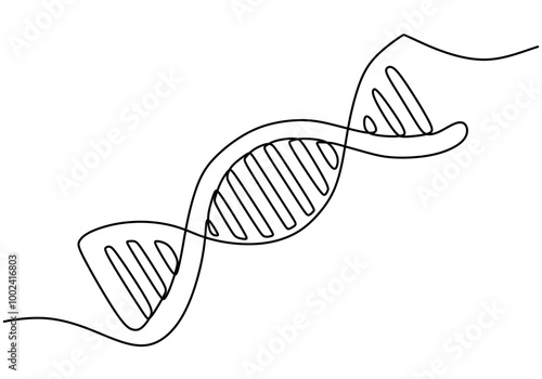 One Line Drawing of a DNA Symbol, Minimalist Representation of Genetics and Biology.