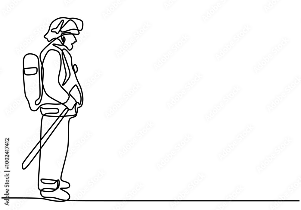 One Line Drawing of a Firefighter with an Axe, Representing Readiness and Strength in Firefighting. One Line Drawing of a Firefighter with an Axe, Representing Readiness and Strength in Firefighting.