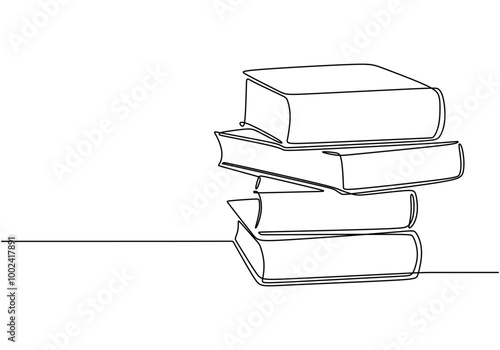 Continuous line drawing of a stack of books. Symbolizing knowledge and learning.