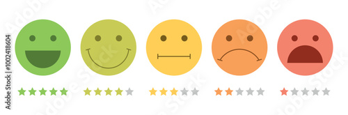 Feedback mood faces colored flat icons hand drawn vector cliparts review emotions scale