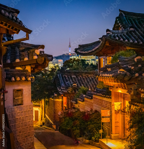Photography Beautiful night at Buckchon Hanok Village